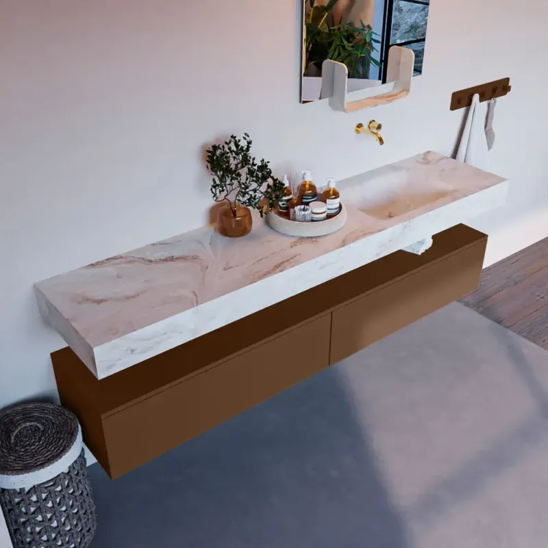 Aanbieding Mondiaz Alan DLux badmeubel 200cm rust 2 lades met wastafel frappe rechts zonder kraangat