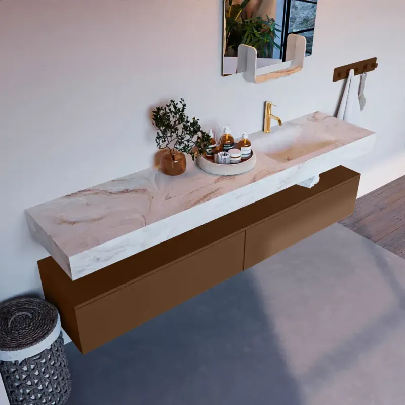 Dagaanbieding Mondiaz Alan DLux badmeubel 200cm rust 2 lades met wastafel frappe rechts 1 kraangat