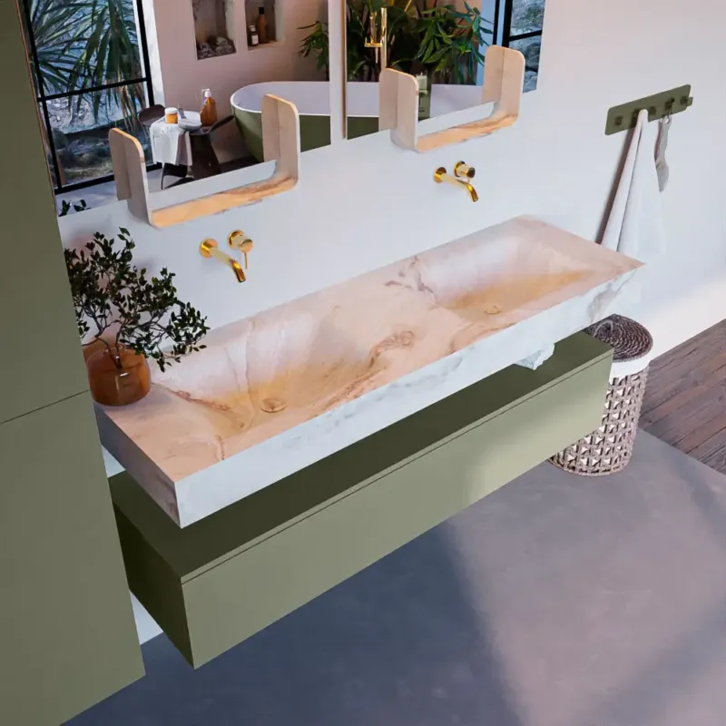 Shop Nu Mondiaz Alan DLux badmeubel 150cm army 1 lade met wastafel frappe dubbel zonder kraangat