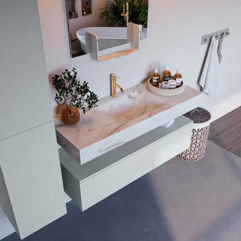 Shop Nu Mondiaz Alan DLux badmeubel 120cm clay 1 lade met wastafel frappe midden 1 kraangat