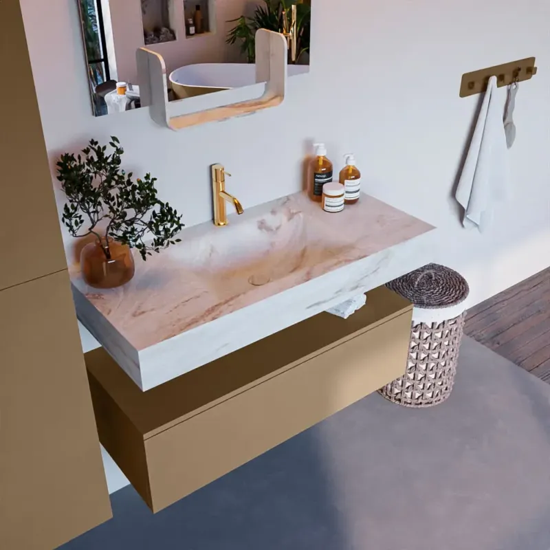 Meest Verkocht Mondiaz Alan DLux badmeubel 100cm oro 1 lade met wastafel frappe midden 1 kraangat