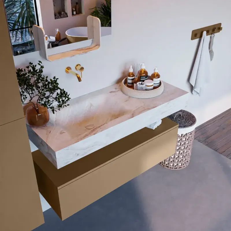 Merkproduct Mondiaz Alan DLux badmeubel 110cm oro 1 lade met wastafel frappe links zonder kraangat