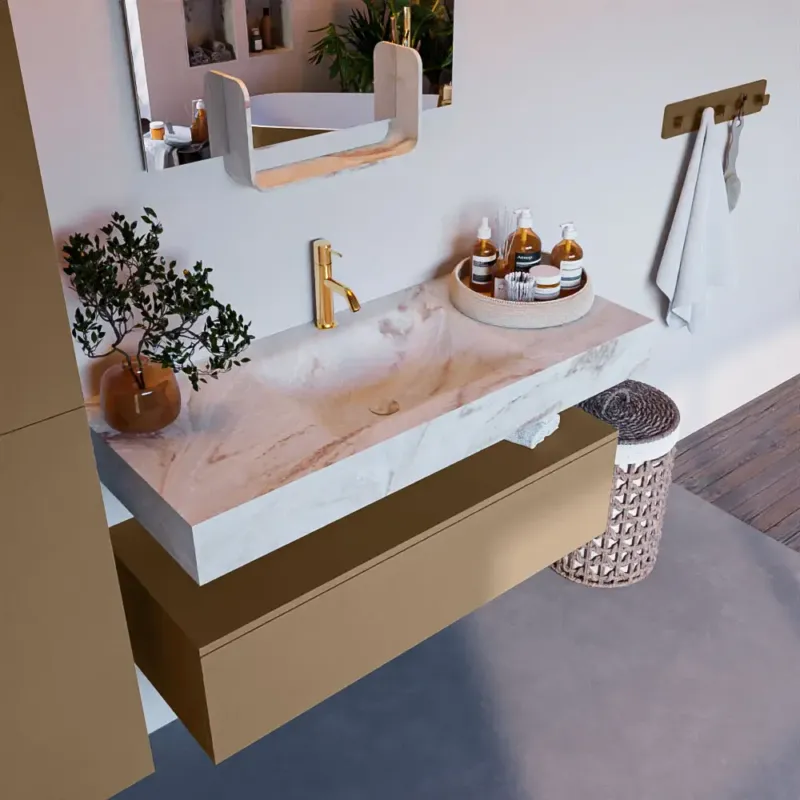 Mondiaz Alan DLux badmeubel 110cm oro 1 lade met wastafel frappe midden 1 kraangat Speciale Aanbieding