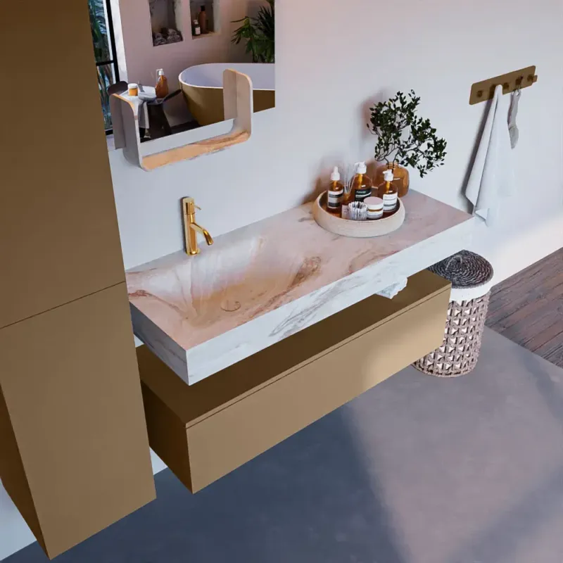 Mondiaz Alan DLux badmeubel 120cm oro 1 lade met wastafel frappe links 1 kraangat Flitsaanbieding