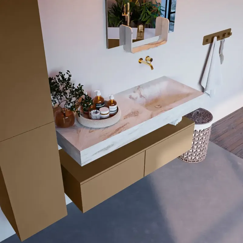 Mondiaz Alan DLux badmeubel 120cm oro 2 lades met wastafel frappe rechts zonder kraangat Fabrieksprijs