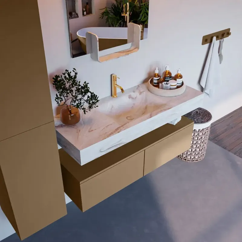 Betrouwbaar Mondiaz Alan DLux badmeubel 120cm oro 2 lades met wastafel frappe midden 1 kraangat