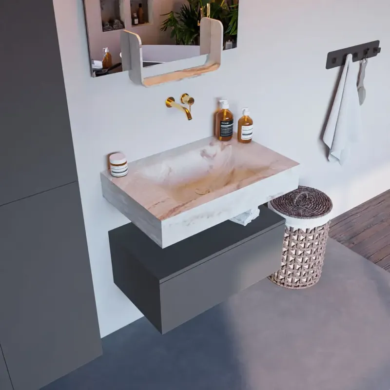Laatste Kans Mondiaz Alan DLux badmeubel 70cm plata 1 lade met wastafel frappe midden zonder kraangat