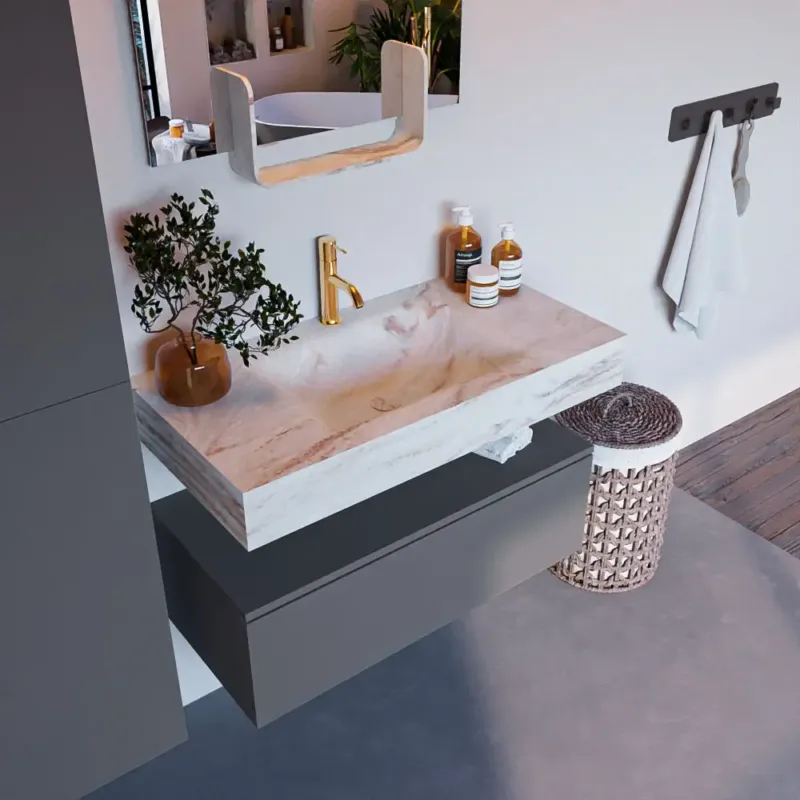 Favoriet Mondiaz Alan DLux badmeubel 90cm plata 1 lade met wastafel frappe midden 1 kraangat