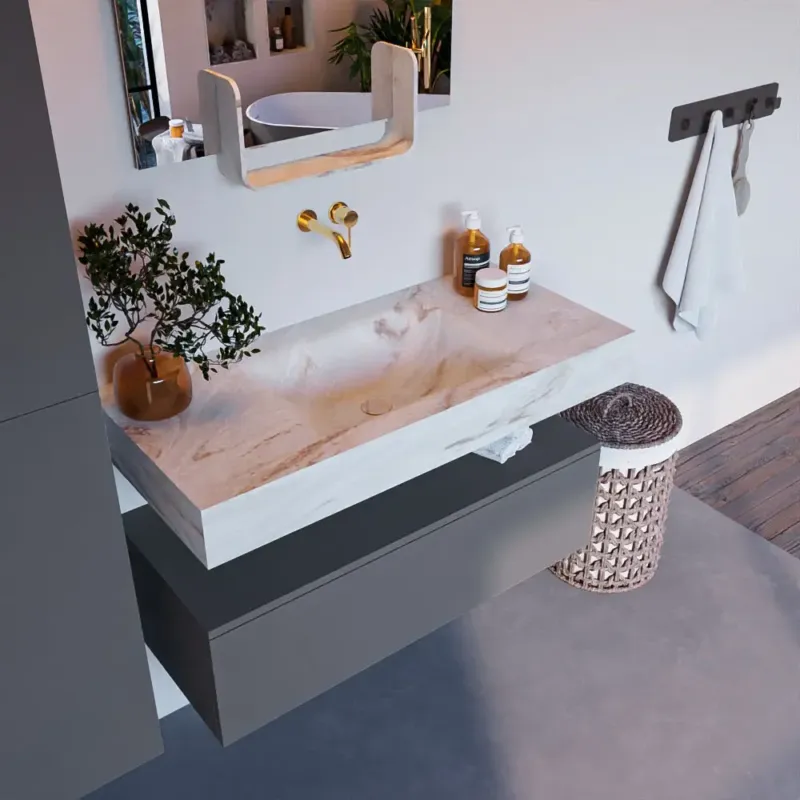 Tijdelijk Beschikbaar Mondiaz Alan DLux badmeubel 100cm plata 1 lade met wastafel frappe midden zonder kraangat
