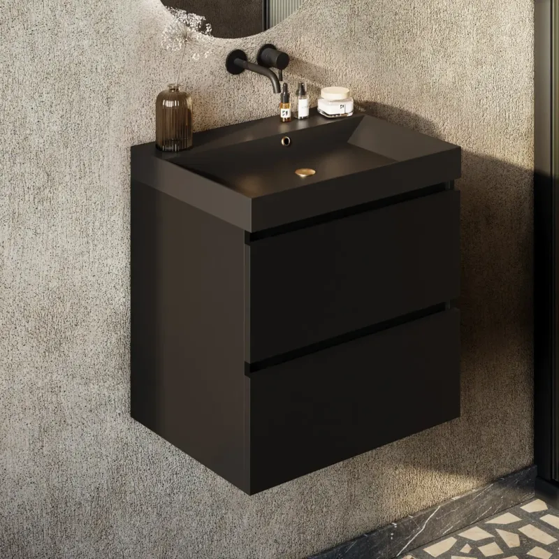 Shop Nu Fontana Kolo wastafelmeubel mat zwart 60cm zwarte wastafel 0 kraangaten