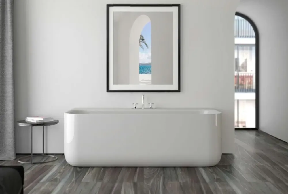Koopje Xenz Taylor half vrijstaand bad acryl 170x75x60cm wit mat met badvulcombinatie wit mat