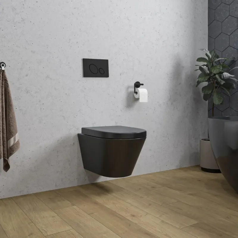 Korting Mueller Filo randloos toilet met dikke toiletzitting 53cm zwart mat